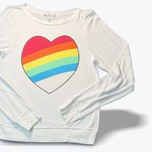 Wildfox Graphic Sweatshirt White Rainbow Heart Made in USA Soft Lightweight XS